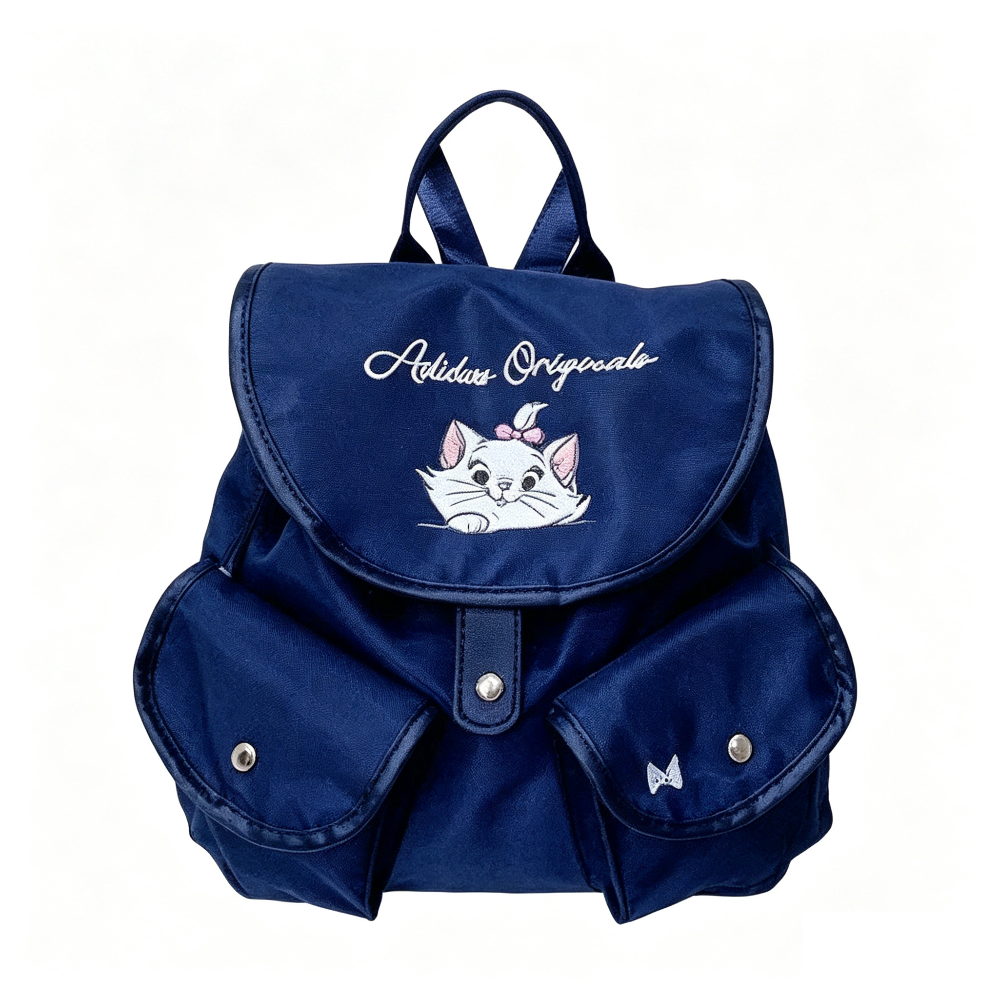 Navy Blue Marie Cat Disney Co‑branded Backpack Flip‑Cover Multi‑Pocket Women Travel School Bag