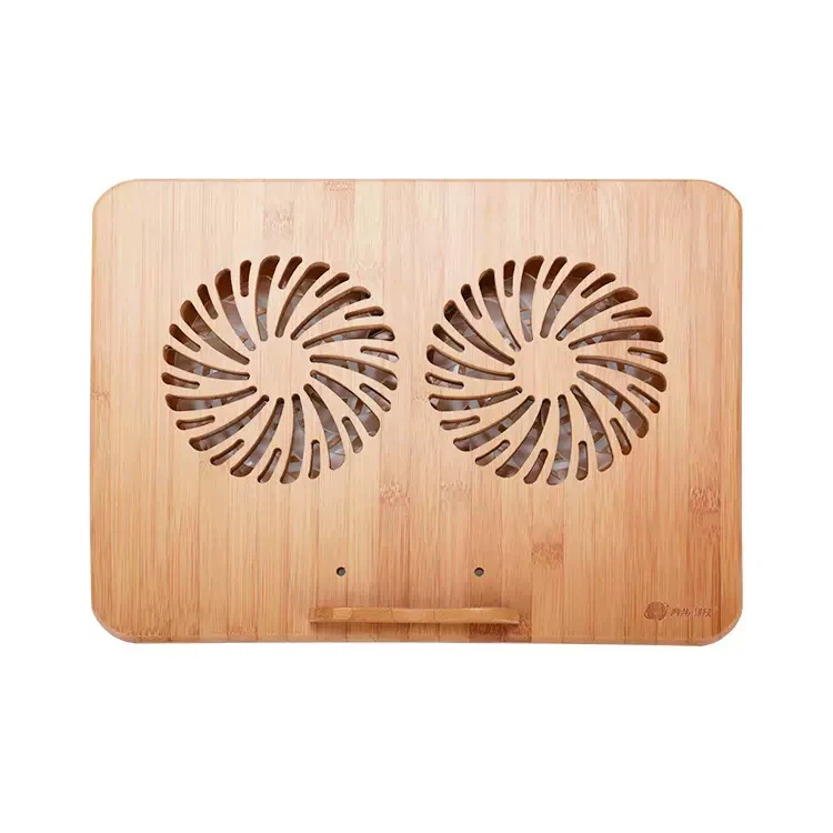 Bamboo Laptop Cooling Stand with Dual Cooling Fans Adjustable Notebook Riser