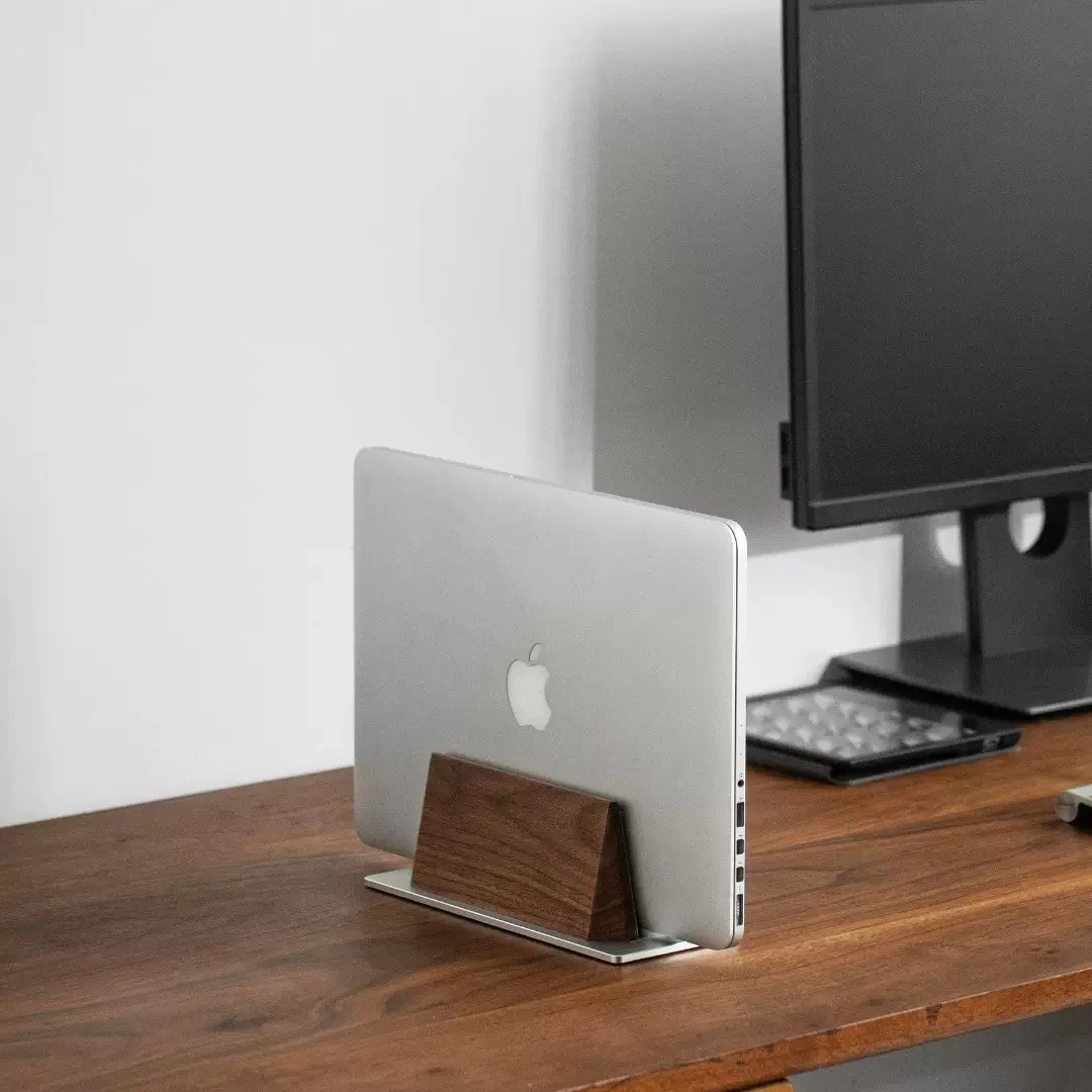 Wood & Aluminum Vertical Laptop Stand Dual‑Slot Desktop Notebook Holder