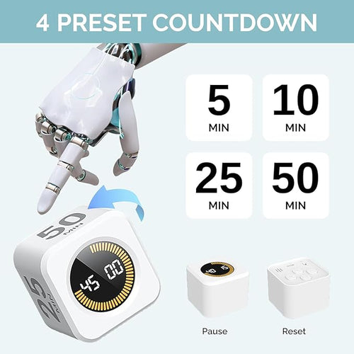 2 Pack - KADAMS Pomodoro Cube Timer Productivity Visual Timer - 5/10/25/50 Min Rotating Countdown (2, White)