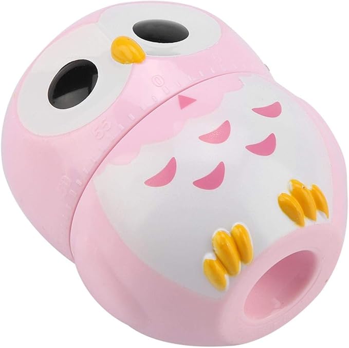 Cooking Timer, Cute Owl Shape Kitchen Timer, 55 Minutes Mechanical Rotating Timers for Cooking,Retro Kitchen Timers with Loud Alarm(pink1)