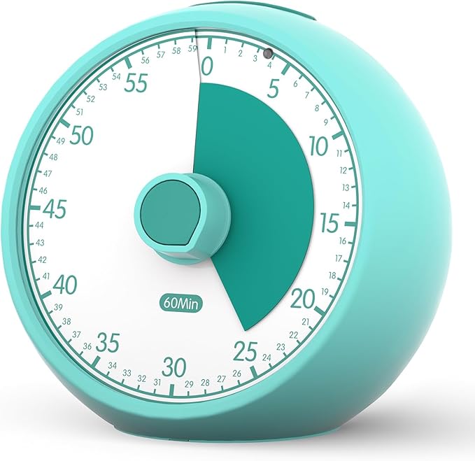 Conchstar Visual Timer for Kids 60-Minute - Countdown Timer with Optional Alarm, Focus Tool for ADHD & Autism, Time Management for Homework, Chores, Office, Kitchen, Teaching & Study Routines (Green)