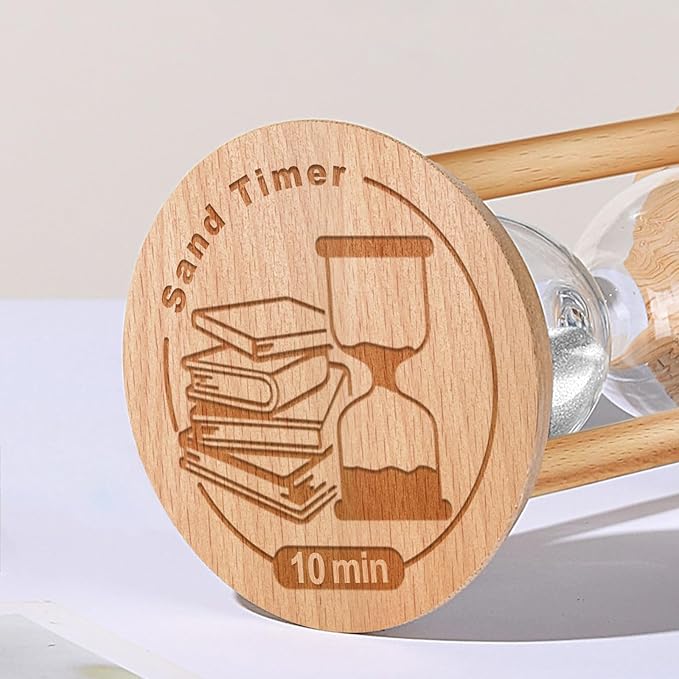 10 Minute Sand Timer Hourglass, 10 Min Wooden Sand Clock, Ten Minute Wood Hour Glass, Mini Reloj De Arena, Small Sandglass for Toothbrush Timer, Cooking, Decorative, Work, Game, Gift, White