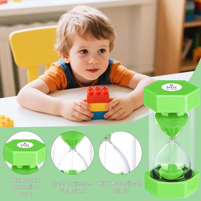 Sand Timer 15 Minute Hourglass, Unbreakabl Sand Clock 15 Min, Reloj De Arena 15 Minutos, Plastic Green Hour Glass Sandglass for Classroom Game Kitchen (Green)