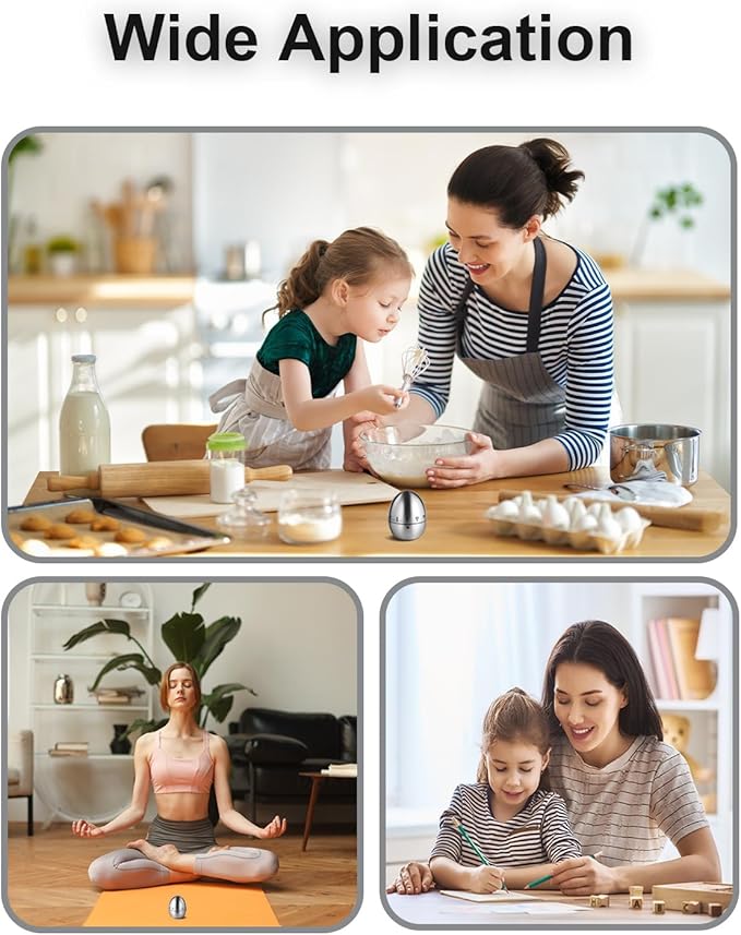 Kitchen Timer for Cooking, 60 Minutes Mechanical Timer - No Batteries Required, Stainless Steel Egg-Shape Cute Countdown Clock for Cooking, Learning, Exercises, Gaming