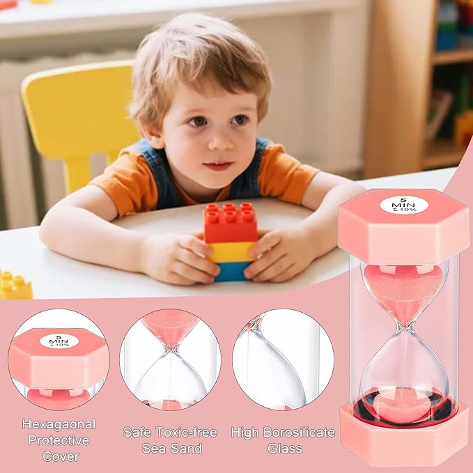Sand Timer 15 Minute Hourglass, Unbreakable Hexagon Sand Clock 15 Min, Reloj De Arena 15 Minutos, Plastic Green Hour Glass Sandglass for Classroom Game Decoration (Pink)
