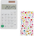 Basic Mini 4 Function Calculator,White Calculator Small for Middle School,Back to School First Day of School Supplies,Desk Calculator with Stickers,Solar Pocket Calculators for Students