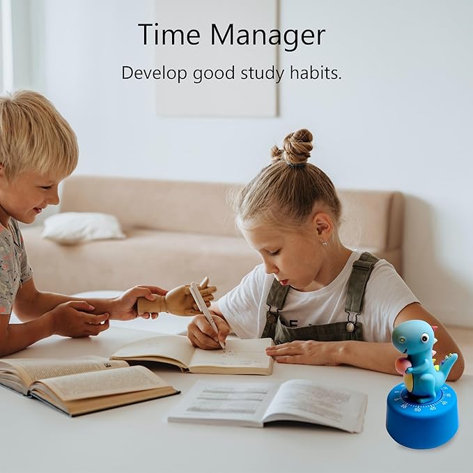 Timers, Classroom Timer for Kids, Kitchen Timer for Cooking, Desk Time Tracker, Small Mechanical Timer for Study, Workout, Shower, Baking Countdown (Blue Dinosaur)