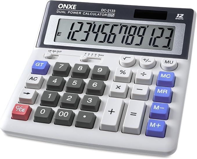 12 Digit Desk Calculator,Calculators Desktop with Extra Large 4.9" LCD Display & Big Buttons, Solar & Battery Dual Power, Standard Basic 4 Function Office Calculator for Financial, Home Daily Use