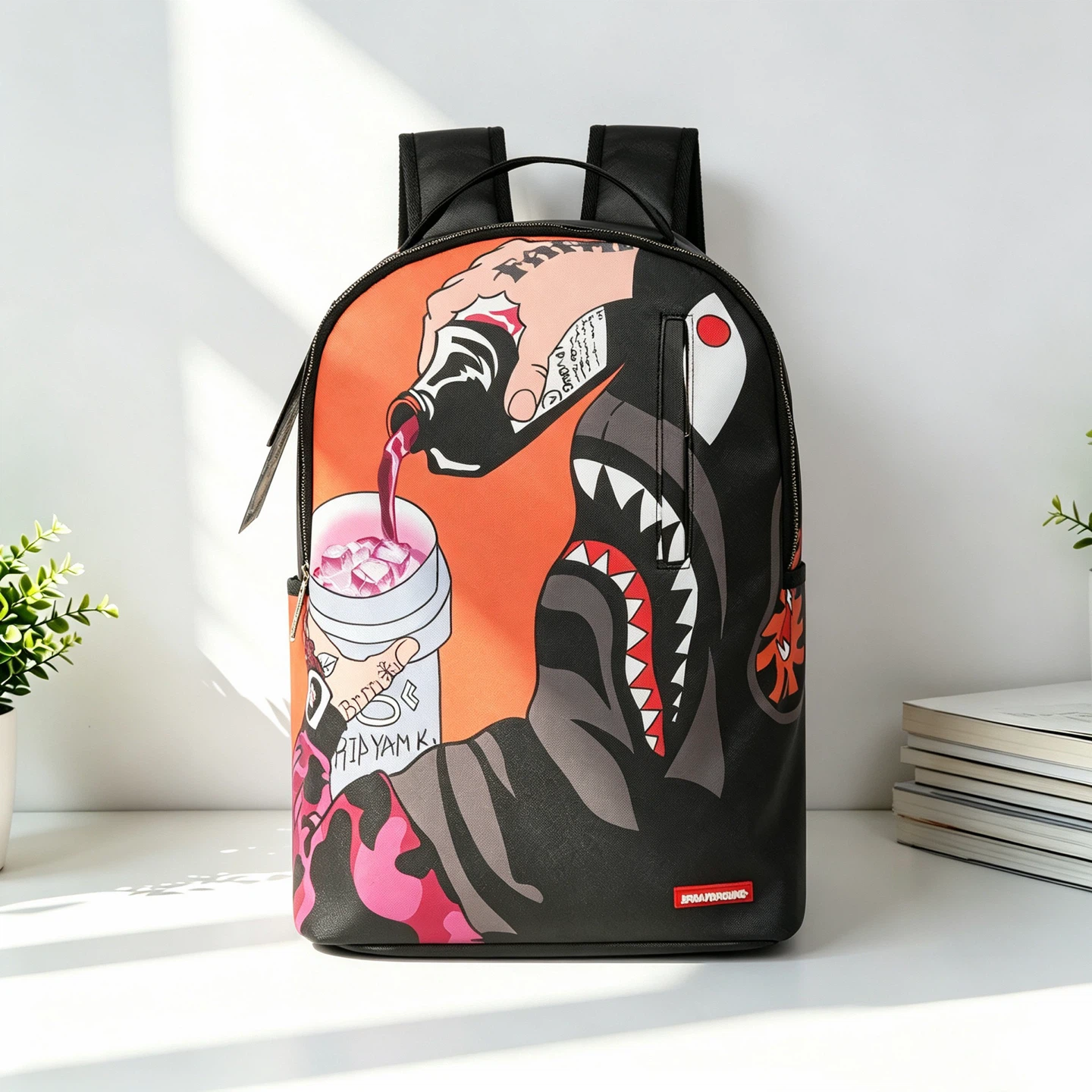 Sprayground Pop Comic Drink Art Shark Backpack Waterproof Street Style Laptop School Travel Bag
