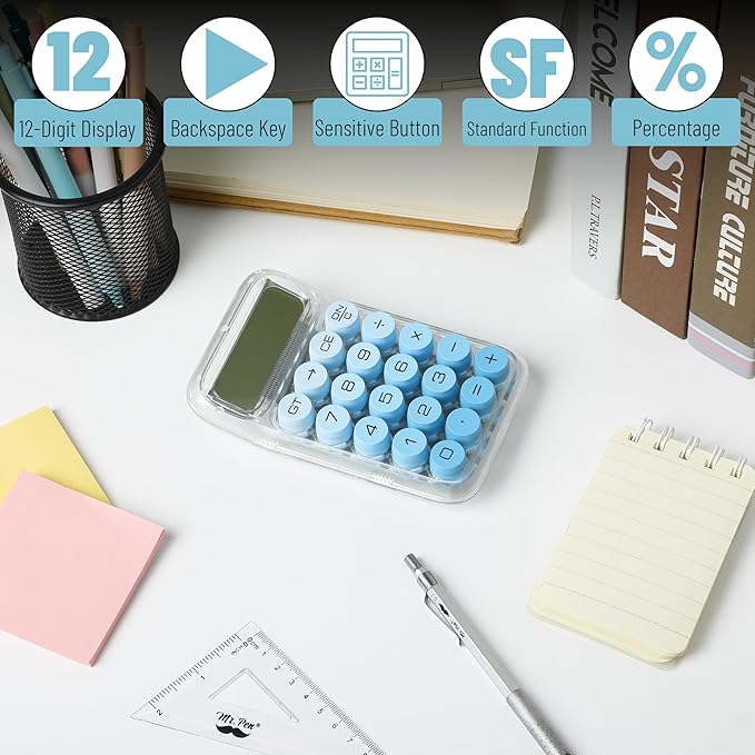 Mr. Pen- Mechanical Switch Calculator, 10 Digits, Blue Calculator | Transparent Body, Large LCD Display, Big Buttons
